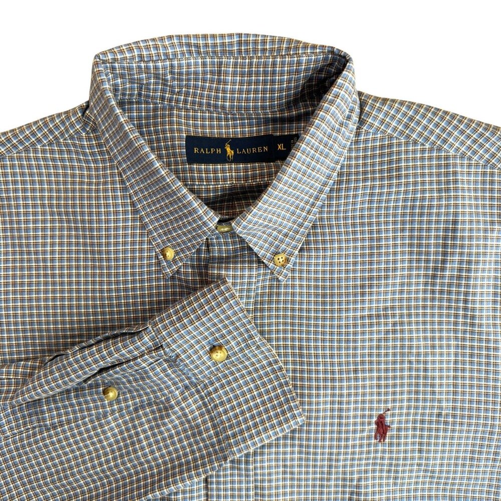 Ralph Lauren Button Up Shirt Mens Size XL Checkered‎ Cotton Old Money Work Pony